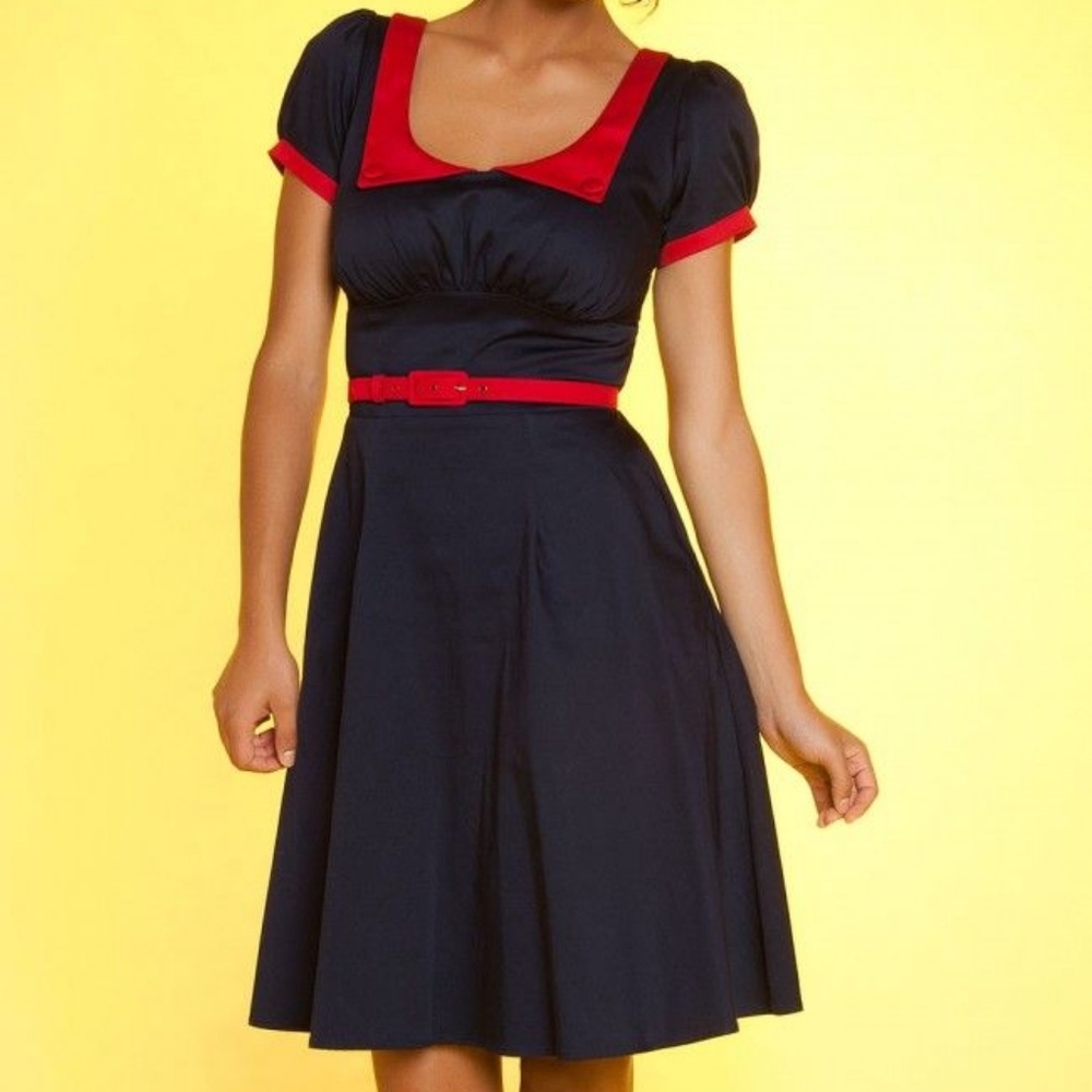Pinup Couture Red and Navy Retro Dress